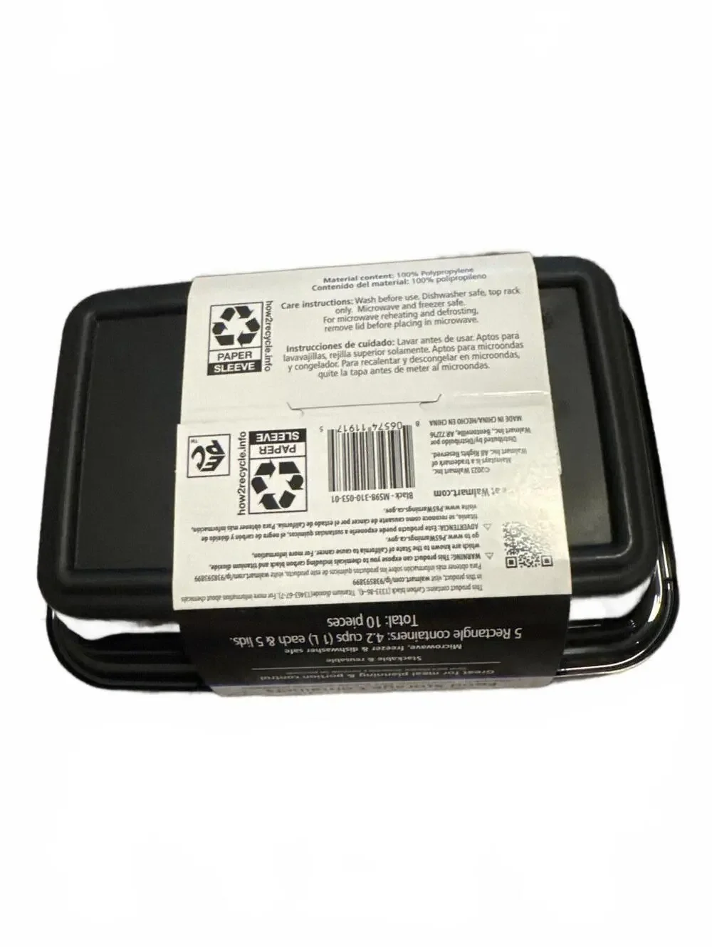 Mainstays Meal Prep Rectangle Food Storage Containers 10pc Black Clear